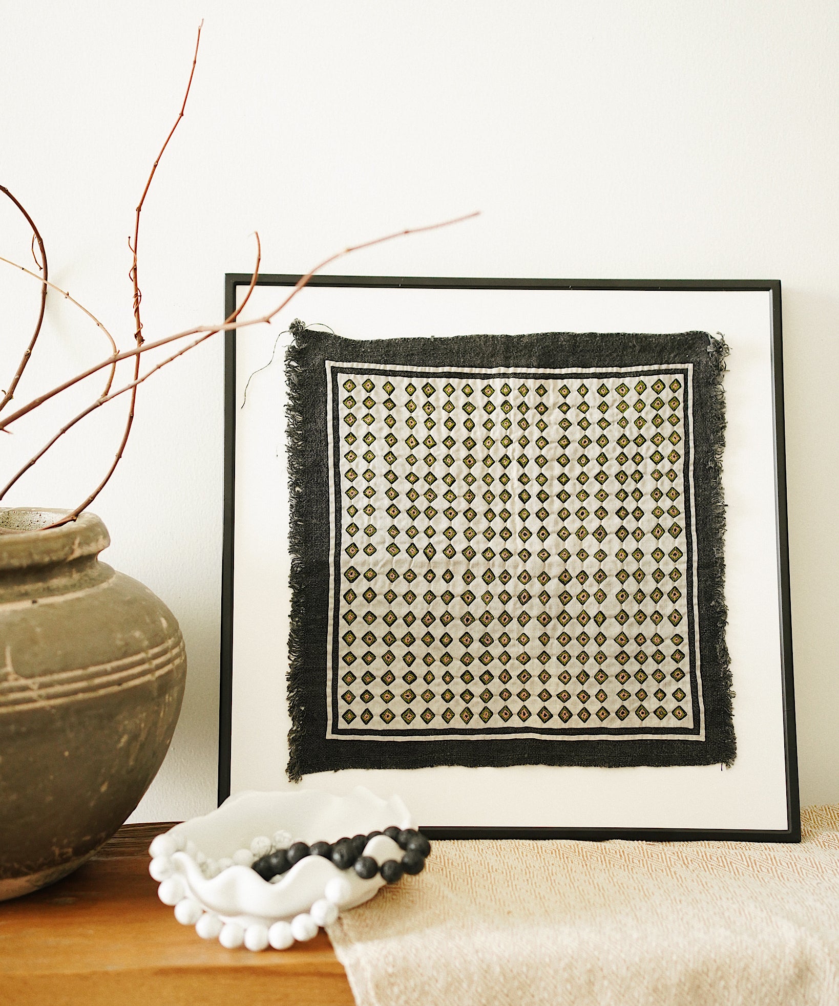 Kim Vintage Hand Embroidered Textile Wall Art